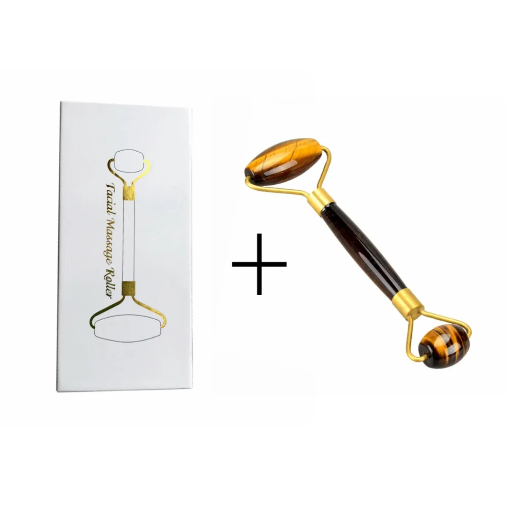 

Natural Tiger Stone Face Roller,Double Stone Crystal Massage Stick for Face,Neck and Eye,Skincare Ice Roller with Case