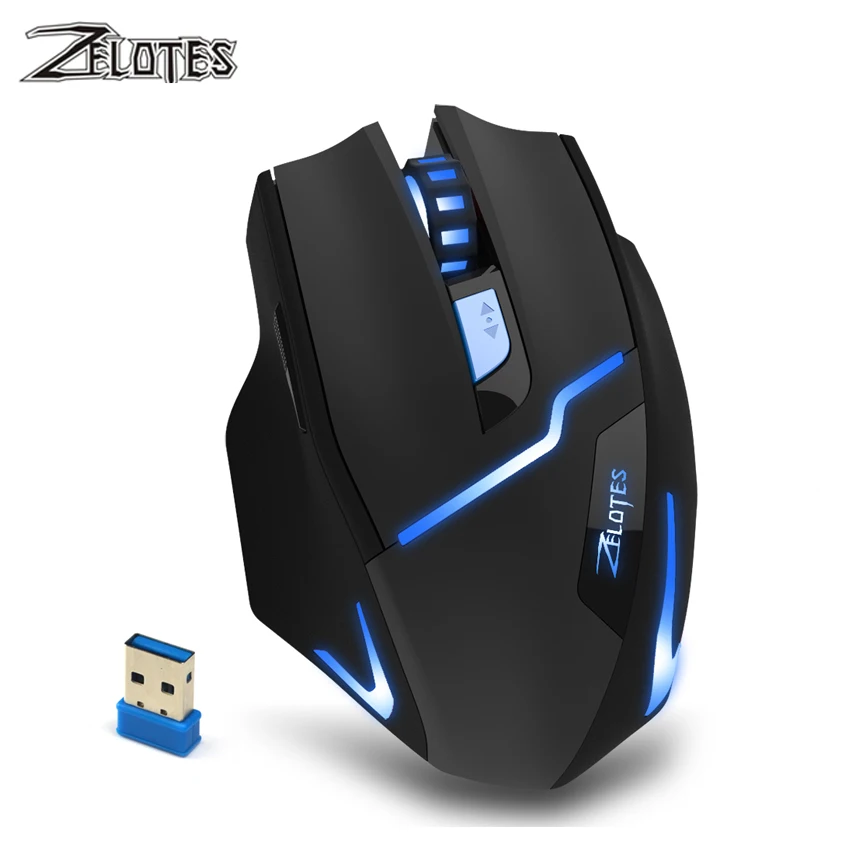 ZELOTES 2 4 ГГц Беспроводная игровая мышь USB Оптика 6 кнопок компьютерная Бесшумная