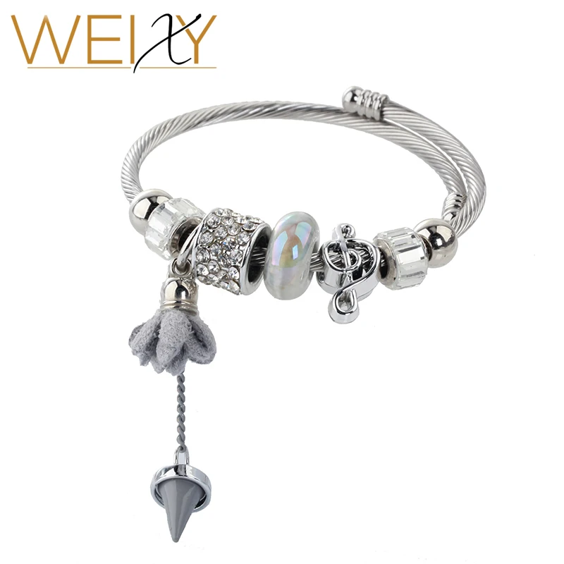 

Bohemian Ethnic Stainless Steel Bracelet Bangle Adjustable Opened Cuff With Beads Fashion Retro Charm Jewelry For Women