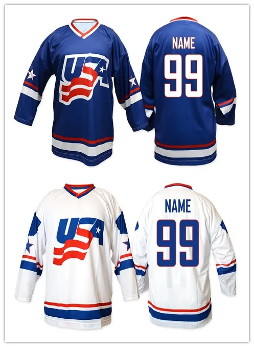 

Vintage Team USA retro throwback MEN'S Hockey Jersey Embroidery Stitched Customize any number and name