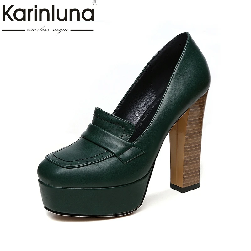 

KARINLUNA Big Size 32-42 Retro Thick High Heel Shoes Woman Party Wedding Prom Footwear Front Platform Pumps