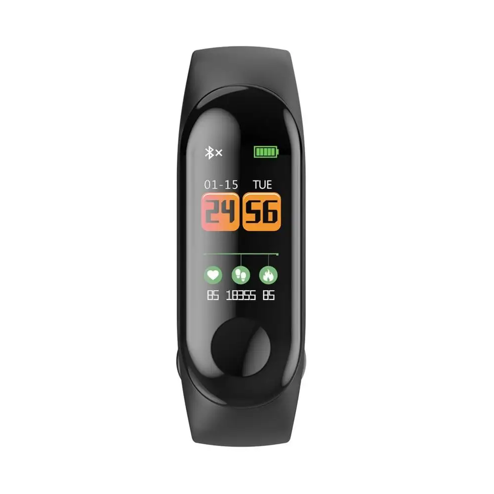 Измеритель артериального давления, умный браслет, браслет M3C OLED 128x80, сенсорный экран, аккумулятор, 110 мАч, пульс, пульс, время шагов - Цвет: black