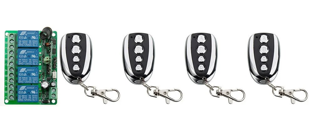 

DC12V 4CH Radio Remote Control Switch Receiver 4* Metal Push Button Transmitter Learning Code light /lamp/ window/Garage Doors