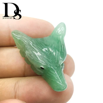 

DS 3cm Natural Aventurine Hand Carved Crystal Wolf Head Shaped Charm Crystal Gemstone Carving Reiki Healing Pendant Necklace