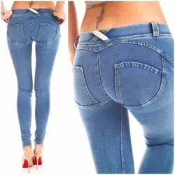 Для женщин узкие Лифт Батт джинсы джинсовые штаны Сексуальная Push Up бедра джинсы низкий эластичный пояс осенние узкие брюки женские