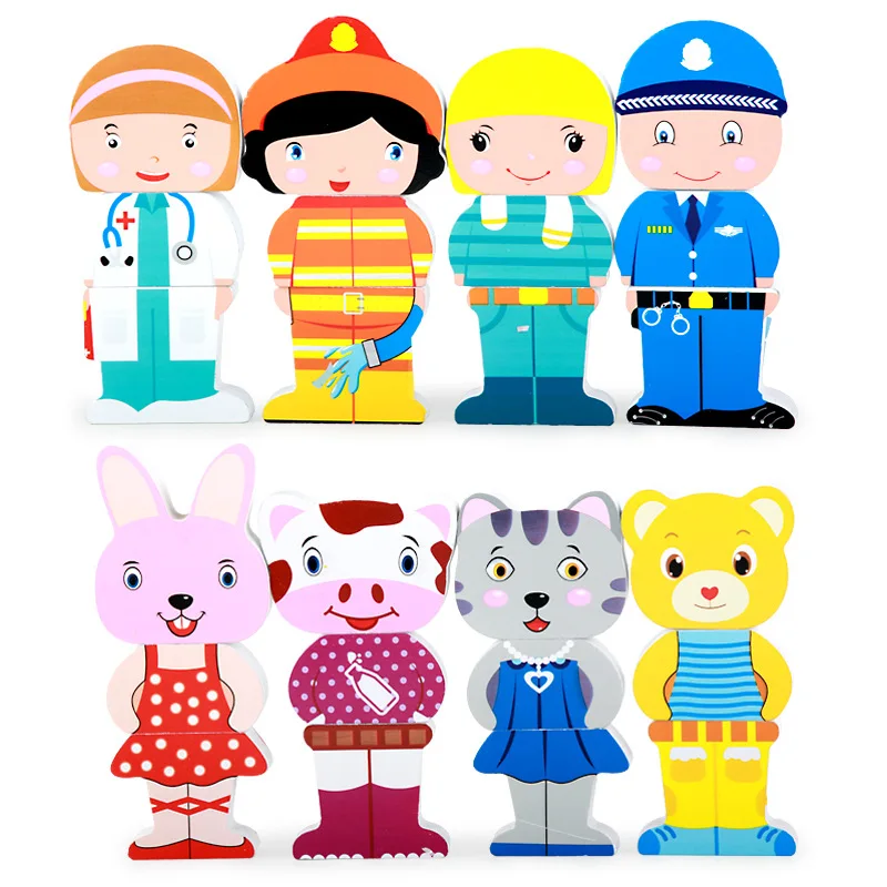 

Baby collage magnetic stereoscopic Assembly building blocks 8pcs puppets, Children's intellectual early education wooden toys