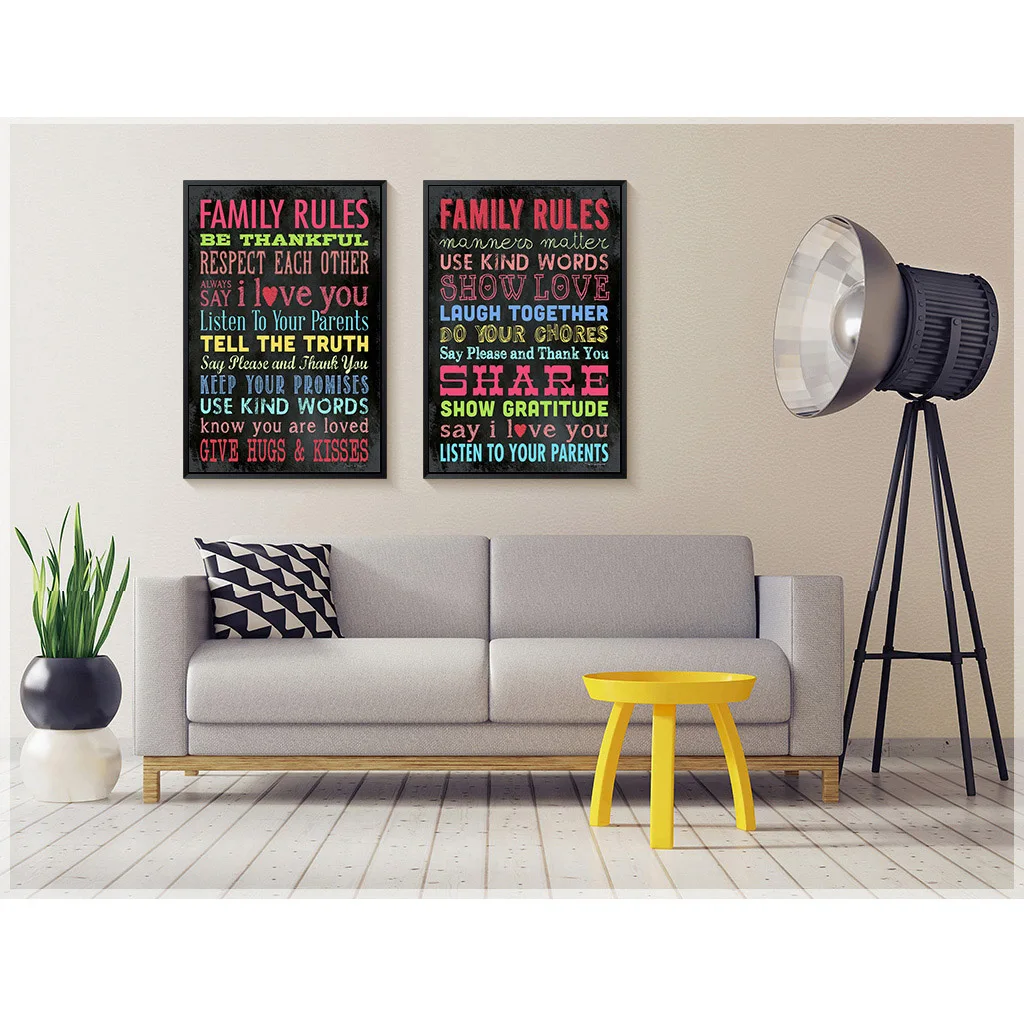 

Family Rules - Motivational Quote Minimalist Art Canvas Poster Print Inspirational Picture for Modern Home Wall Decor Gift FA007