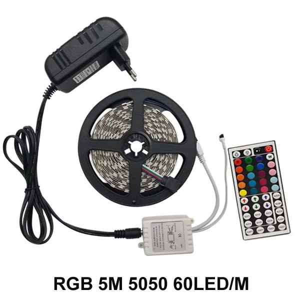 Светодиодная лента светильник SMD 5050 RGB лента Диодная лента RGB 5050 DC 12 В 5 м 10 м гибкая лента полный набор DIY контроллер и адаптер - Испускаемый цвет: 5M 5050 60LED M