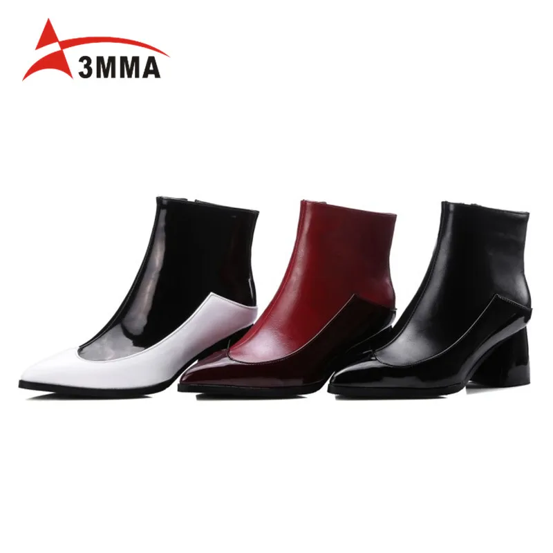 

3MMA Women Chelsea Boots Pointed Toe Ankle Martin Boots Mixed Colors Winter Shoes Women Spring Autumn Shoes Big Size 34-48
