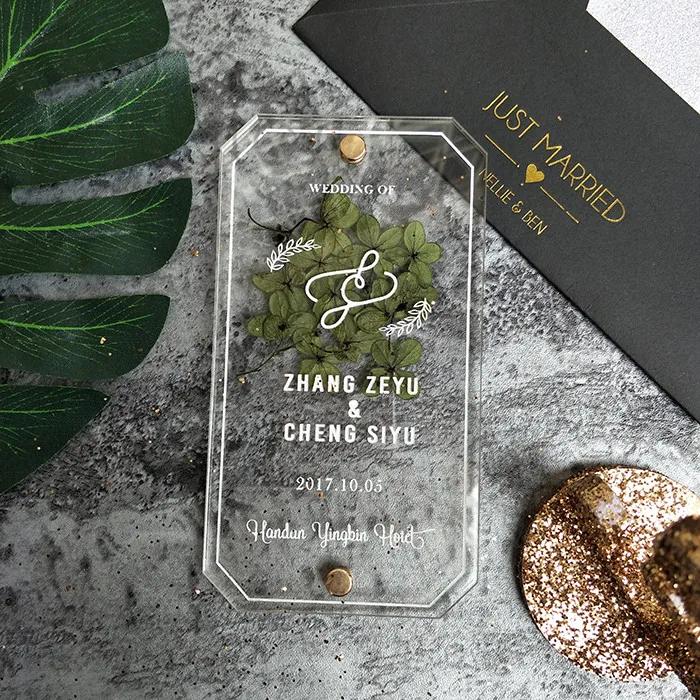  Cocostyles custom double layer leaf wedding invitation card with white engraving for lawn wedding - 32856654588
