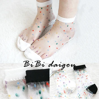 

Free Shipping Romantic multicolour dot transparent gauze spring and summer socks women socks