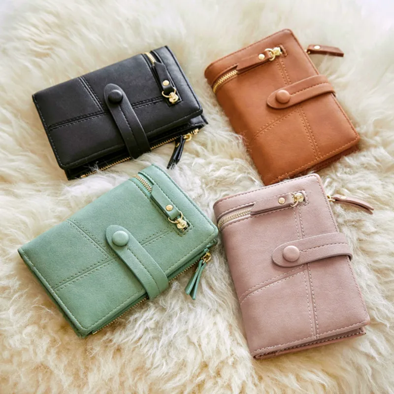 0 : Buy Casual Pu Leather Short Wallets Female Students Fashion Folding Zipper ...