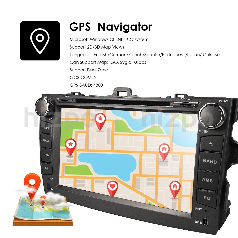 " Авто Аудио для Toyota Corolla 2007-2011 2DIN автомобильный стерео gps головное устройство dvd-плеер Bluetooth SWC MirrorLink DAB+ DVBT RDS CAM