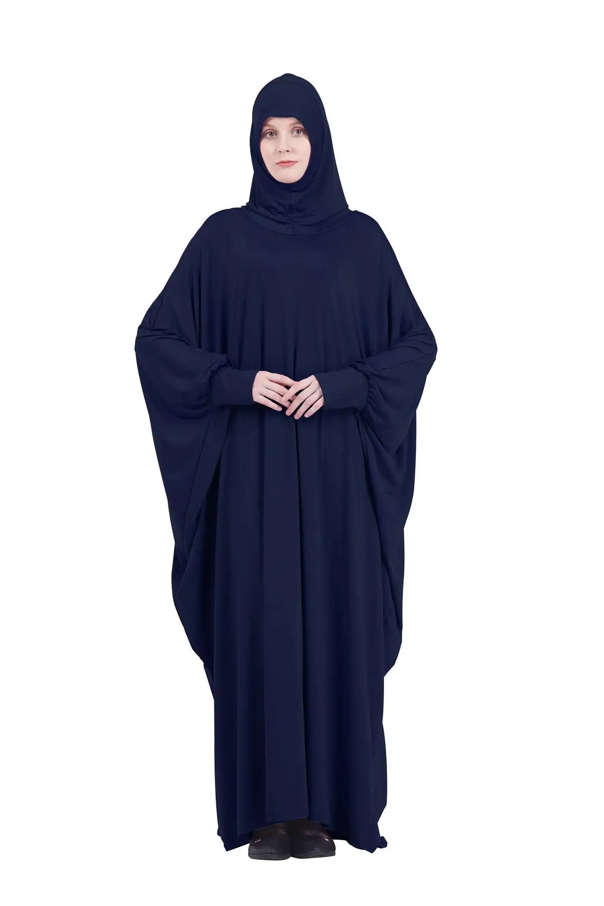 Мусульманские женщины полное покрытие с капюшоном abaya Длинное Макси платье Ислам Молитвенный халат кафтан jilбаб арабский Рамадан сплошной цвет поклонение обслуживание - Color: Dark Blue