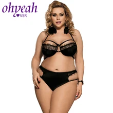 Ohyeahlover, женское черное нижнее белье размера плюс, Женский комплект, трусы с высокой талией, на косточках, тонкий бюстгальтер, сексуальный комплект с бюстгальтером, 3XL, 4XL, 5XL, 6XL, RM80294