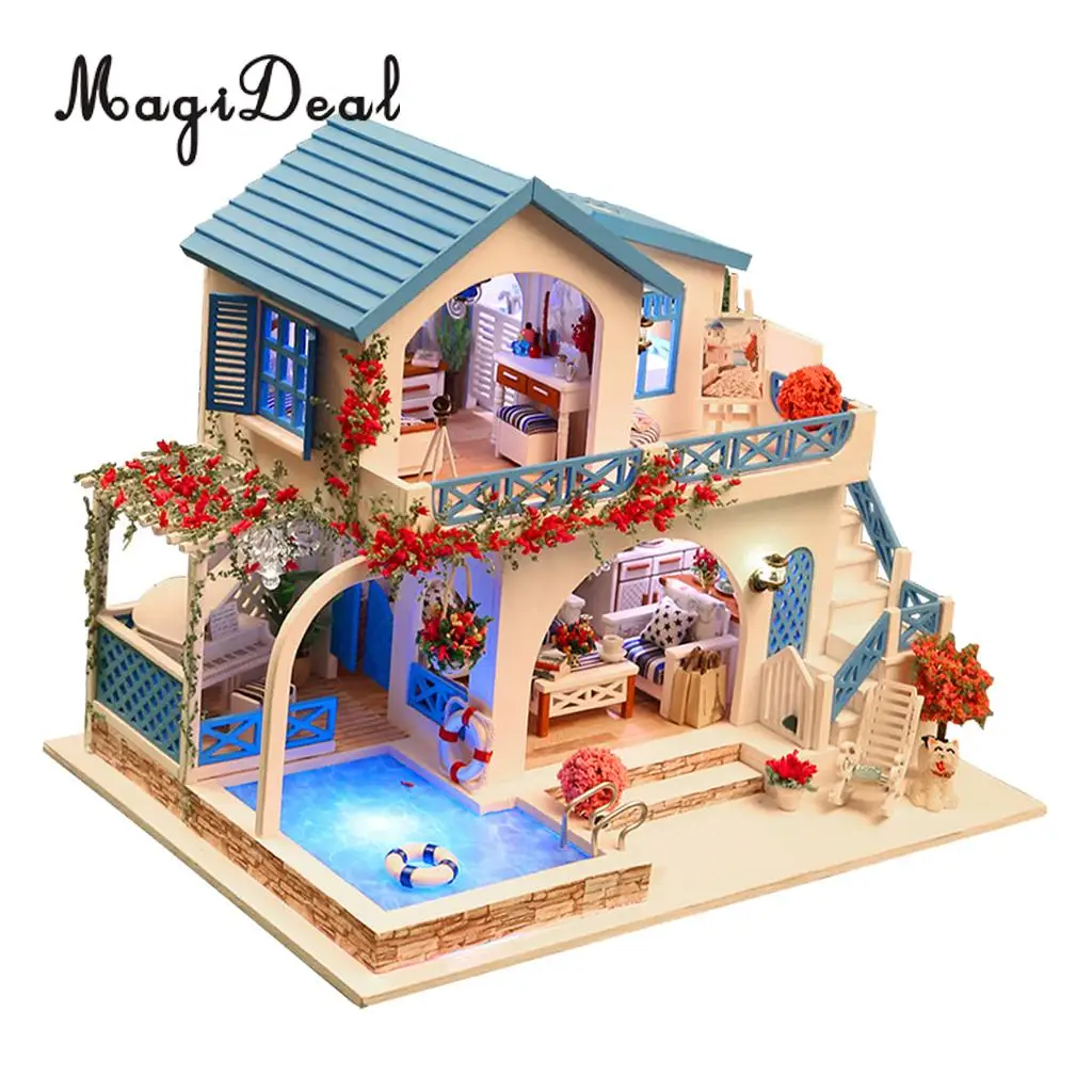 1:24 Scale DIY Handcraft Miniature Project Kit Wooden Dolls House Model Sidi Bou Said Town Home Display Collectibles