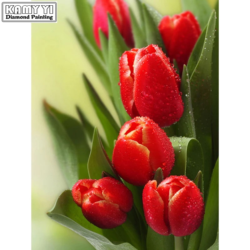 

full square drill Diamond embroidery red tulip 5D DIY diamond painting Cross Stitch Rhinestone mosaic home decoration