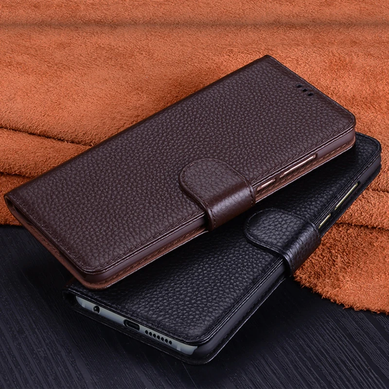 Флип кейс RYKKZ из натуральной кожи для Xiaomi Redmi 7 с отделением карт и подставкой