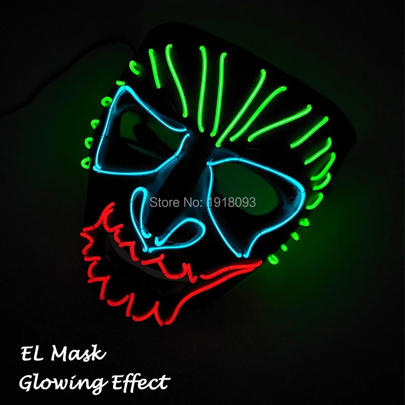 

YEAHUI EL Brand Design EL Wire Glowing Mask Multicolor Luminous EL Mask Holiday Lighting Decoration