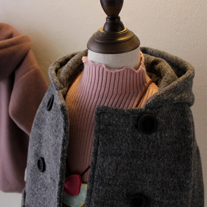 HziriP/Детская шерстяная и Смешанная куртка для девочек Новинка года, осенне-зимняя модная верхняя одежда с капюшоном и милым кроликом теплые толстые пальто для девочек
