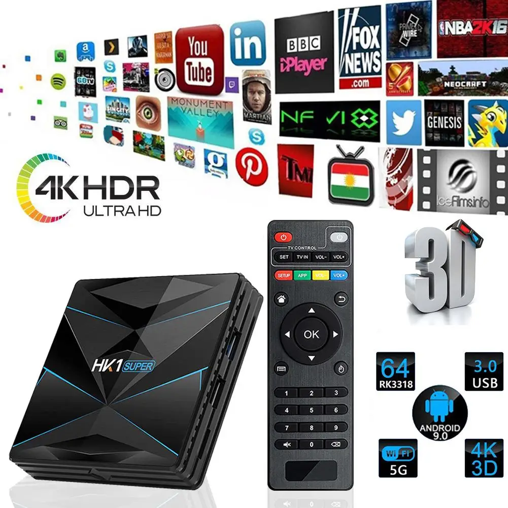 

HK1 SUPER RK3318 Set-Top Box Android 9.0 RK3318 Chip 2G+16GB/4+32GB/4+64GB Quad-Core Intelligent Network Player Android TV Box