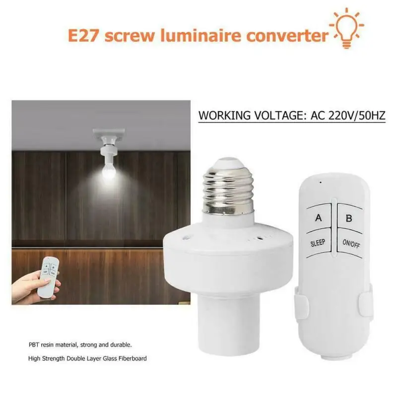 E27 220V Screw Wireless Remote Control Light Lamp Bulb Holder Cap Socket Switch Set