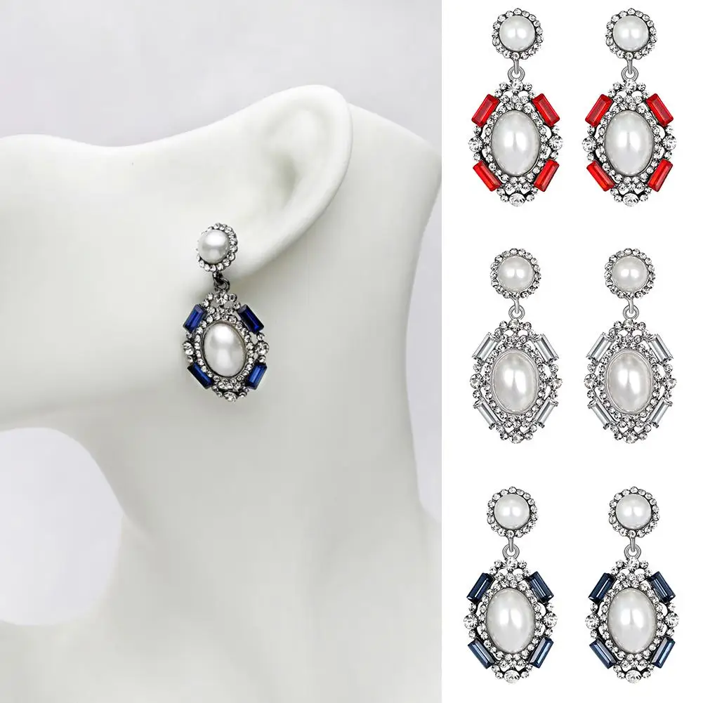 

Statement Women Inlaid Faux Pearl Earrings Party Banquet Jewelry