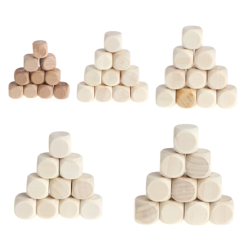 

OOTDTY 10pcs 6 Sided Blank Wood Dice Party Family DIY Games Printing Engraving Kid Toys