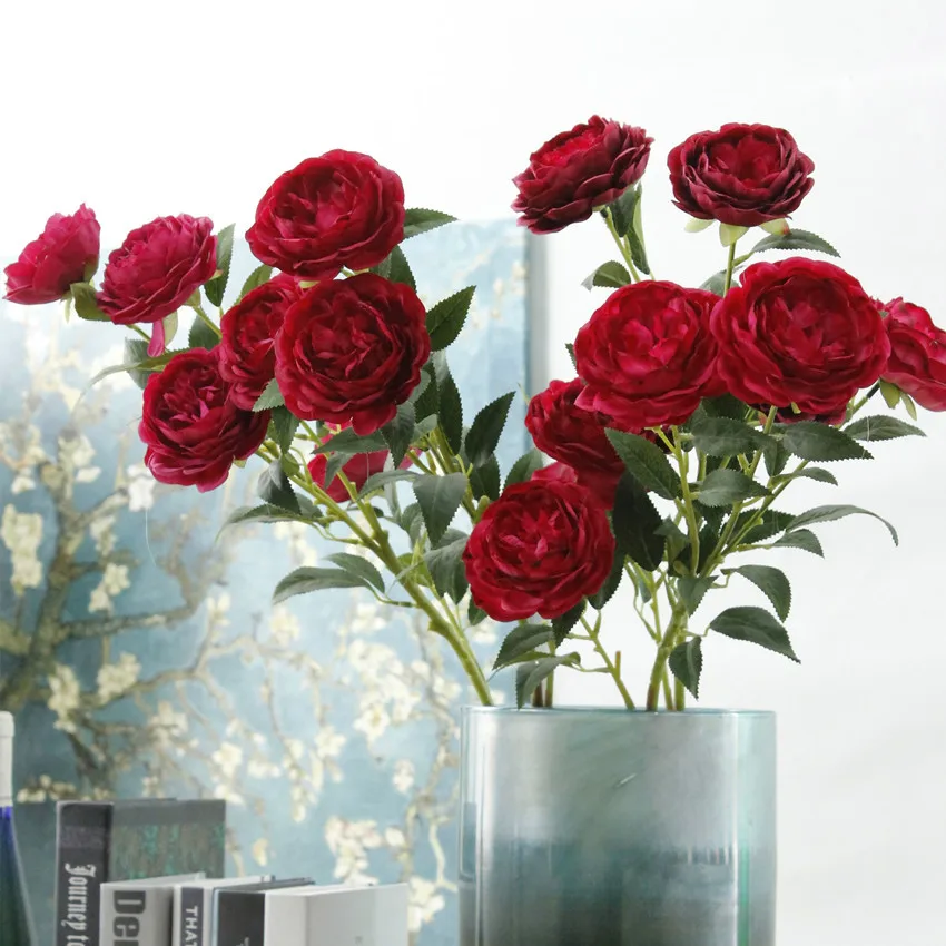 artificial flower peony silk rose wedding home decoration white pink red   (3)