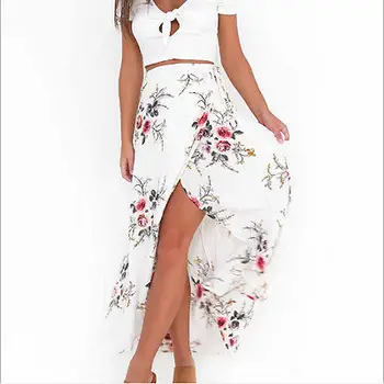 

Fashion Vintage Women Boho Tribal Floral Frint Bandage Lace Up Asymmetrical Skirt Maxi Summer Beach Long Casual Skirts