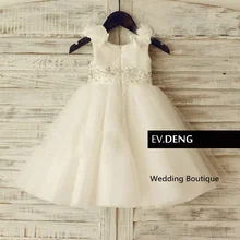 Фактические lmages белого цвета, ручная работа, с бисером, с цветочным рисунком платья для девочек для свадебных торжеств Вечерние Платья, Лидер продаж vestido de festa