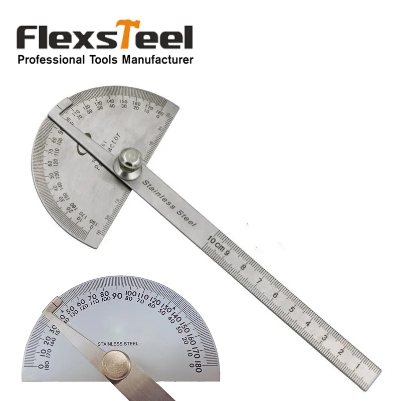 1PCS Stainless Steel 0-180 degrees with Round Head Protractor 0-10CM ruler TOOL 