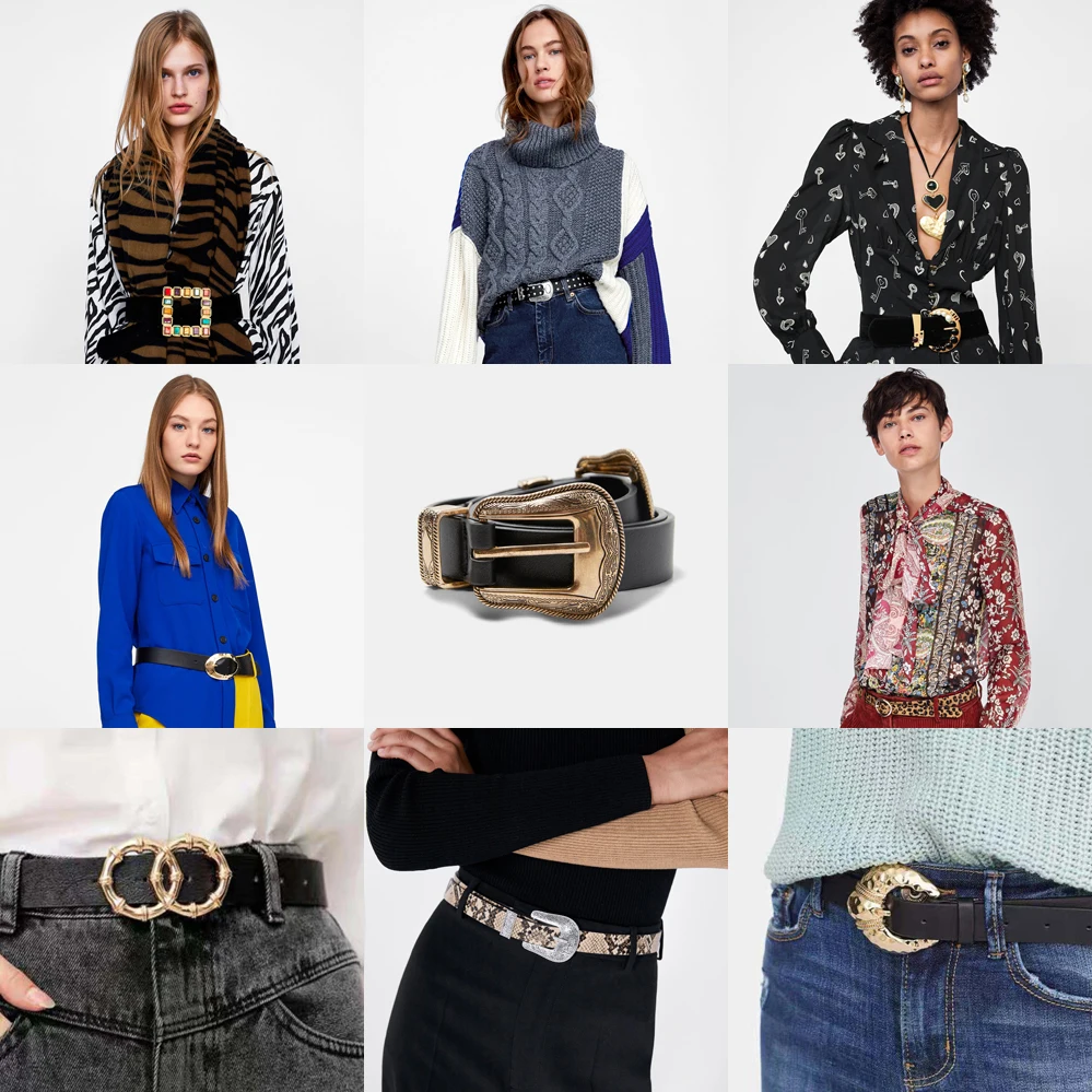 

Girlg 2019 New ZA Metal Buckle Belts For Women Trendy Jewelry Charm Elegant Leather Statement Belt Boho Waist Belly Chain Bijoux