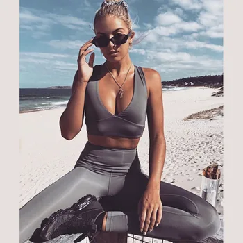 

OVESPORT 2019 Solid Backless Women's Sets Slim High Waist Push Up 2 Piece Outfits for Women 2 Colors Breathable Quick Dry