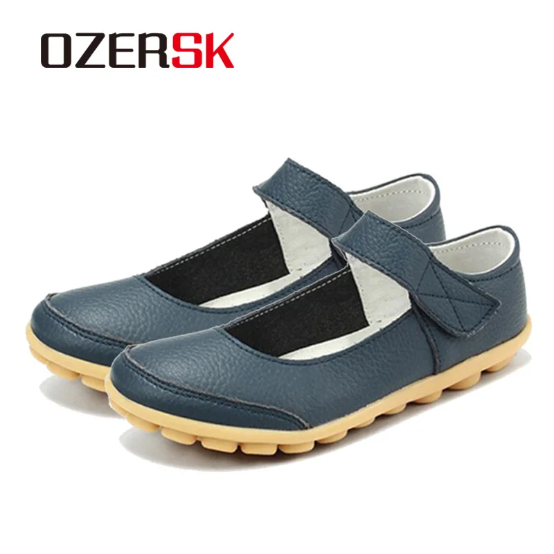 OZERSK Brand Summer Soft Comfortable Split Leather Woman Flats Shoes Leisure Ballet Footwear Hollow Out Shoes