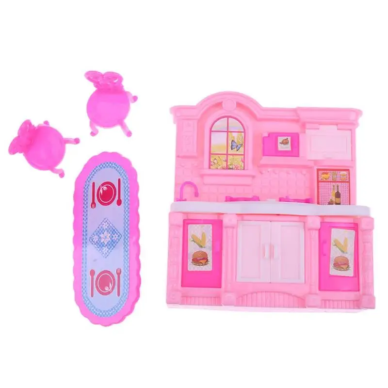 Simulation House Furniture Kitchen Dollhouse Dining Table Cabinet Dolls For Barbie Accessories American Girl Doll Birthday Gift