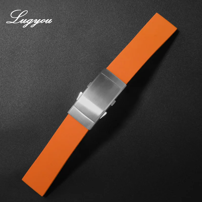 Запчасти для часов Lugyou San Martin, резиновый ремешок высокого класса, ремешок для дайвинга из нержавеющей стали, складная застежка, 20 мм, 22 мм, расширитель, регулируемый - Цвет ремешка: Orange