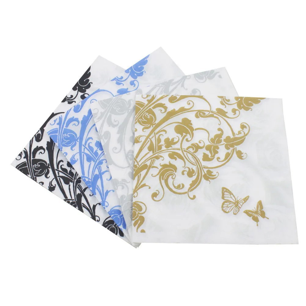

20Pieces Beverage Paper Napkins Flower With Butterfly Event & Party Tissue Napkins