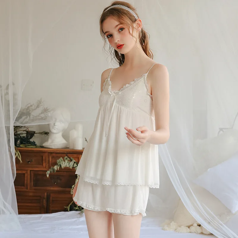 

2019 Princess pajamas summer new retro court lace sexy sweet suit home clothing pajamas