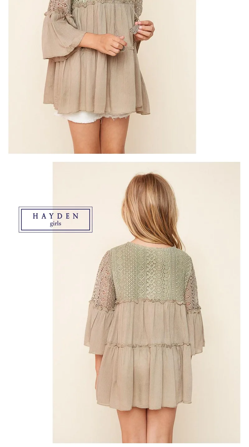 Lace Trim Peasant Top for girls G3212-4
