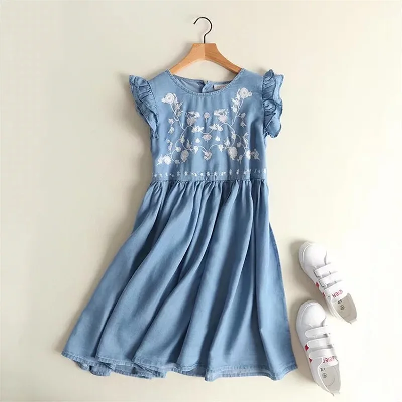 

2018 New Spring Summer Fashion Denim Dress Women Vintage Embroidery Butterfly Sleeve Casual Jeans Dresses Loose Vestidos Mujer