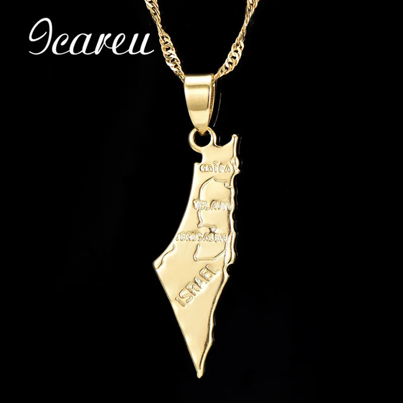 

2017 Israel Map Pendant Necklace for Women/Men Gold Color Israel Letter Necklaces Jewelry