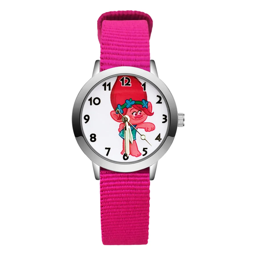 Rose Мода мультфильм Симпатичные тролли стиль детские часы дети студент Девочкам Мальчикам кварцевые нейлоновый ремешок наручные часы JA43 - Цвет: Rose