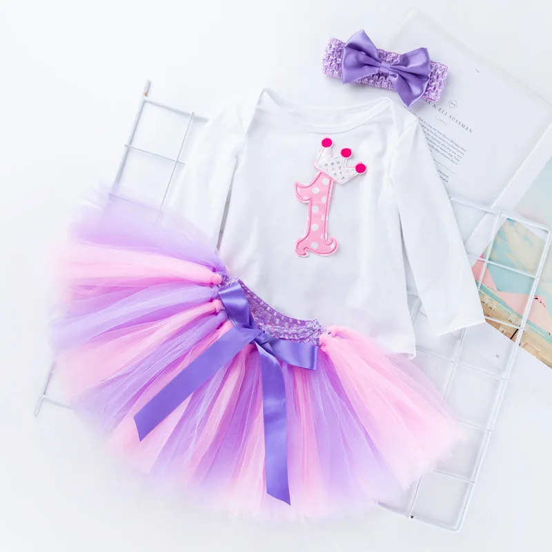 Весенне-летние комплекты одежды для новорожденных девочек на первый день рождения комплект из 3 предметов: боди+ повязка на голову+ платья, милый Кружевной Костюм принцессы с юбкой-пачкой для малышей