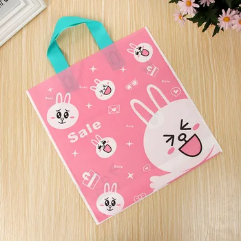 

30*30*8cm Plastic Shopping Bag Cute Rabbit Pink Plastic Gift Bag With Handle Plastic Jewelry Packaging Bag