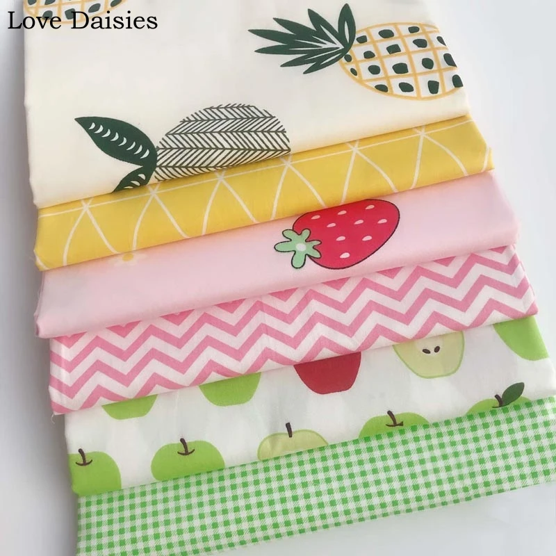 

100% Cotton Twill Fruit Big Pineapple Strawberry Chevron Green Apple Check Fabric For DIY Apparel Patchwork Handwork Home Decor
