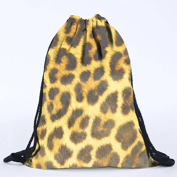 

2018 New Arrival Backpacks Unisex Panther Fur Backpack 3D Printing Bag Drawstring Backpack Polyester String Shoulder Bag plecakT