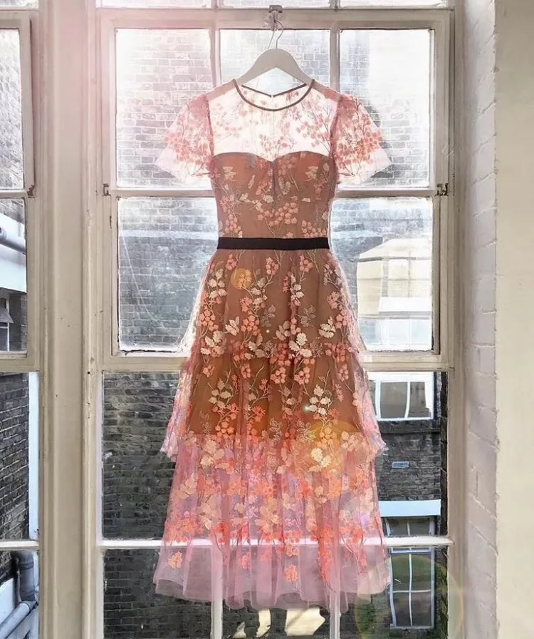 Discount Cheap ptdJH 2020 New arrive Pink Floral embellished dress Discount Cheap ptdJH 2020 New arrive Pink Floral embellished dress