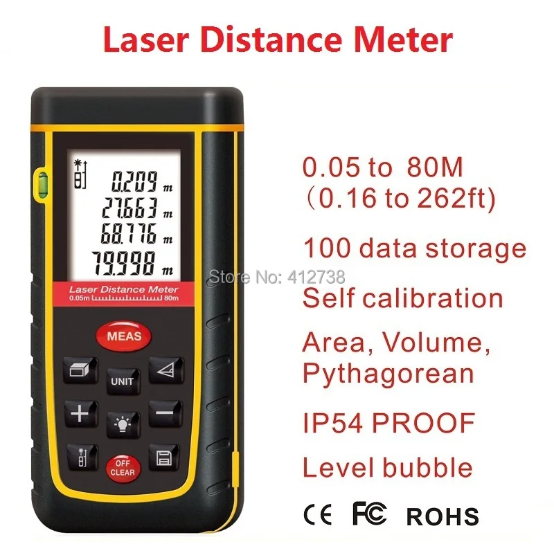 XEAST 80 м лазерный дальномер 262ft лазерный дальномер измеритель ленты IP54 с ЖК-подсветкой LL49