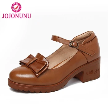 

FITWEE Women Pumps Buckle Round Toe Square Heel Bowknot Genuine Leather Women Pumps Korean Sweety Holidays Footwear Size 34-39